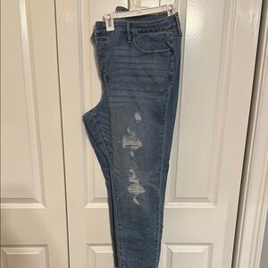 SOLD a.n.a Blue High Rise Skinny Jeans with Distressed Details